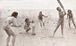 Playing cricket on the beach, Worthing c1947