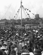 Crowd at the Beach Club, Bungalow Town, Shoreham Beach, Shoreham-by-Sea August 1915