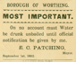 Poster advising against unboiled water typhoid epidemic, Worthing 1893